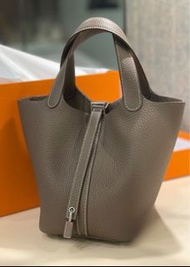 台灣購證 現貨在台 2024 全新 最新 w刻  HERMES P18 大象灰 銀釦  picotin18 菜籃子