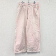 9090 Ninety-Nine Wide Denim Pants/Jeans, Zip Fly, Embroidered Logo, Pink, Size XL, Used Clothing