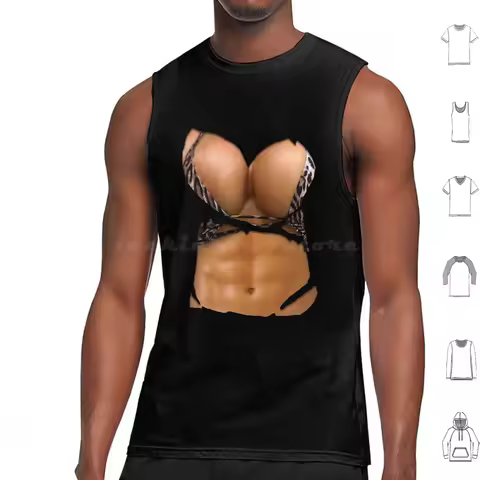 Fake Abs Shirt Bikini Body Muscle Six Pack Fake Big Boobs Tank Tops Print Cotton Fake Abs Bikini Mus