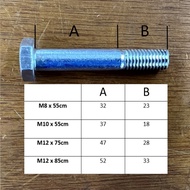 Half Threaded Screw Hex Bolt - M8/M10/M12 x 55mm~85mm ** with lock nut ** (High Tensile Grade 4.8 He