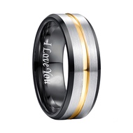 BONLAVIE Mens 8mm Tungsten Carbide Ring Blue & Black Matte Finish Beveled Edge Wedding Band Size 6 t