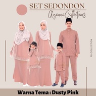 Baju Raya Sedondon Tema Warna Dusty Pink (Pink Belacan) Set Family Ayah Ibu Anak Baju Kurung Baju Me