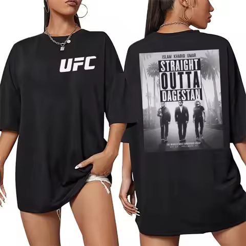 2026 Summer UFC 311 Straight Outta Dagestan Fighting T-shirt Women Sports Cotton Short Sleeve Loose 