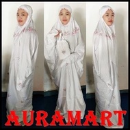 AURAMART Mukena Terusan Parasut Bordir Warna Putih Cocok buat XY 173