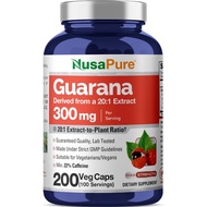 NusaPure Guarana seed, Non-GMO, Vegan, 300mg, 200 Veggie Capsules - 100 Servings
