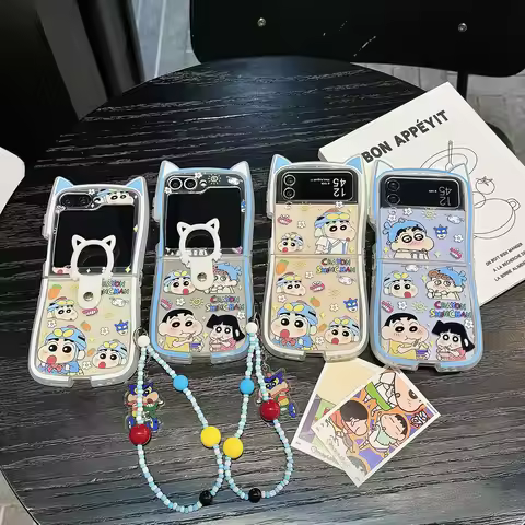 Super Cute Style Crayon Shin-chan & Himawari Nohara 3D Cat's Ears Phone Case For Samsung Galaxy Z Fl
