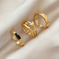 FINE TOO Current แฟชั่น Retro ดาวดวงจันทร์เปิดชุดแหวน Simple Love เรขาคณิตชุดแหวนทองคำขาวผู้หญิงเครื่องประดับอัญมณี