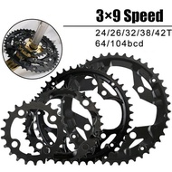 3*9 Speed Bicycle Chainring 104/64BCD Mountain Bike Chainring 22T 32T 44T Triple Speed Bike Plate 27