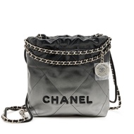 Chanel Black and Silver Ombre Metallic Calfskin Mini 22 Bag Aged Silver Hardware, 2024