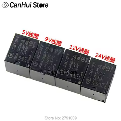 1Pcs HF JQC -3FF- 5VDC/9VDC/12VDC/24VDC -1HS(551) 4-pin 10A/12A one group of normally open HongFa Re