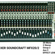Mixer audio 20ch Soundcraft MFX20/2 MFX 20 EFEK REVERB Lexicon