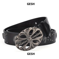 GESH Leather Belt, Hip Hop Skeleton Head Bohemian Style Belt, Rock Punk Inlaid Waistband Y2K Style