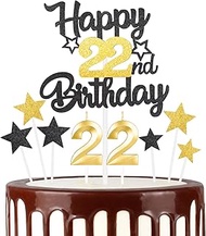 Black Gold 22th Birthday Candles Cake Topper Set, 3D Golden Number 22 Candle for Cakes, Girls Boys 2