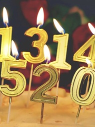 1入組金色數字生日蠟燭0-9鍍金蛋糕裝飾蠟燭適用於生日派對和烘烤
