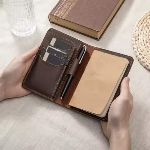 Journal Cover for Field Notes Leather Multifunctional Organizer with Pen Loop, Business Card Holder,