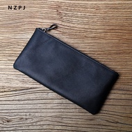 NZPJ Leather Men's Long Wallet Top Layer Leather Zipper Ultra-Thin Wallet Retro Trend Hand Mobile Phone Bag Simple Ladies Wallet SarahMi