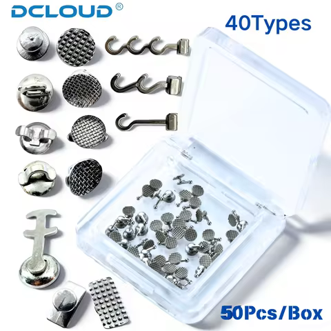 50Pcs Clear Ceramic Orthodontic Lingual Buttons Bondable Metal Hook Dental Clinic Adult Emergency Re