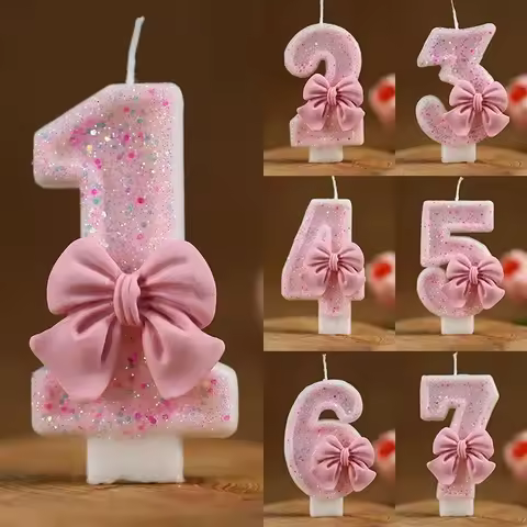 New Number Cake Candle Pink Glitter Birthday Candle 1 2 3 4 5 6 7 8 9 3D Number Candle Cake Topper B