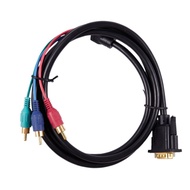1.5M 4.9Ft VGA 15 Pin Male To 3 RCA RGB Male Video Cable Adapter Hitam