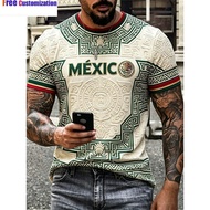 3D Printed Mexico Soccer Jersey Aztec Mayan Tribal Pattern Eagle Emblem Ethnic Geometric Collar Retr
