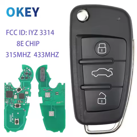 Okey Remote Car Key 315MHZ 434MHZ FSK 8E Chip For AUDI A6 S6 Q7 2004-2015 Fob FCCID: IYZ 3314 4F0837