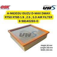 A-N6303U ISUZU D-MAX DMAX RT50 RT85 1.9 , 2.5 , 3.0 AIR FILTER 8-98140265-0  Height: 62 mm Length: 2