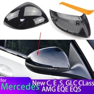 for Mercedes C E S GLC Class W206 X206 S206 X254 W214 W223 EQE EQS AMG Black Carbon Look Rear View M