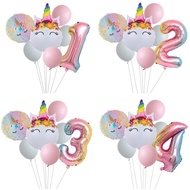7pcs set Rainbow Unicorn Balloon Number Foil balloon Kid Unicorn Theme Birthday Party Decoration