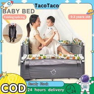 TACO Crib For Baby With Free Mosquito Net Adjustable Kuna For Baby Protect Large Space Bedside Foldable Baby Bed With Diaper Changing Station Baby Crib Complete Set Infant Crib With Hanging Toys And Storage Basket Of Foldable Baby Crib