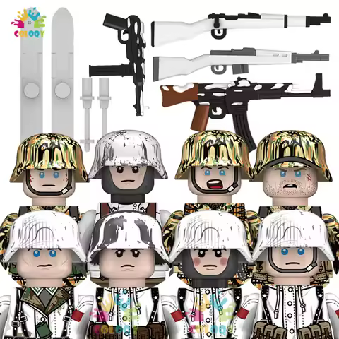 New Kids Toys WW2 Winter Soldiers Building Blocks White 98K MP40 STG44 Army Mini Action Figures Toys