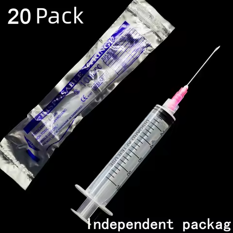20 Pack 10ml/cc Plastic Luer Lock Syringe with 18Ga and Cap, Individually Sealed Wrapped, for Scient