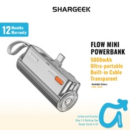 Shargeek Flow mini 5000mAh Powerbank Lipstick Sized Portable Power Bank with Built-in Cable &amp; interchangeable Connector