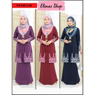 Baju Kurung by HAYFA FELLA PUSPA Raya 2024 Sulam Sedondon Dress Muslimah Ibu Anak Lace Black Maroon Nude Blue Green