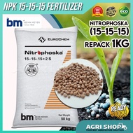 Agrishop Fertilizer Nitrophoska Blue BEHN MEYER 15-15-15 (1KG) Baja Buah Cap Singa Kuda 1KG