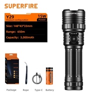 SUPERFIRE Y29 15W LED Zoom Flashlight 650M Super Bright Long-Range Torch Aluminum Alloy Portable for