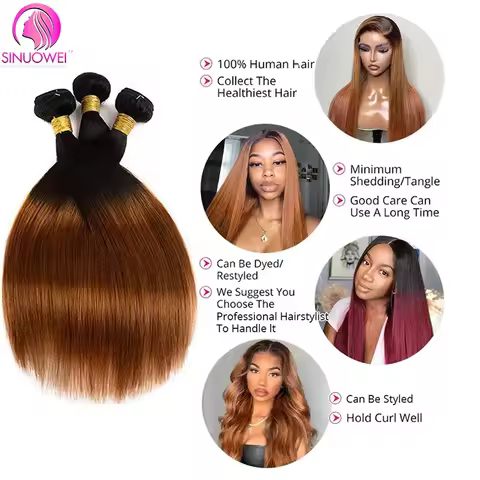 1B30 Straight Bundles Ombre Brown Human Hair Bundles Ombre Color Virgin Straight Human Hair 3 Bundle