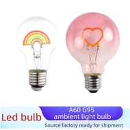 [220V}] LEDA60 Decorative Filament Lamp Creative Special-Shaped Filament Bulb Rainbow Gradient Pink 