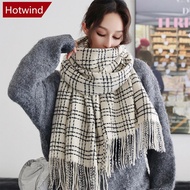 HOTWIND Winter Striped Checkered Retro Scarf Women's Scarf Warm Thick Neckerchief Shawl High-End Tas