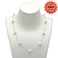 Womens Necklace AAA Round Natural Freshwater Pearl Necklace 925 Sterling Silver Necklace Girls Simpl