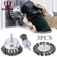 BAI WEN 3PCS Stainless Steel Brush Twist Knot Steel Wire Wheel Cup Brush Rotary Drill Attachment End