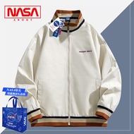 NASAร่วมแบรนด์อเมริกันStand-Collarเสื้อแจ็คเก็ตผู้ชายขนาดใหญ่เสื้อชุดเบสบอลนักเรียนเสื้อกีฬาเบสบอลเสื้อแจ็คเก็ต Khaki L