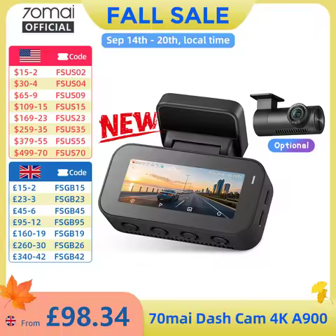 【New】70mai Dash Cam A900 Front Rear Dual 4K HDR f/1.55 Supercapacitor Wi-Fi 6 GPS Upgraded 4G Box UP