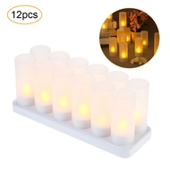 FLS 12pcs/set Rechargeable LED Flickering Flameless Candles Tealight Candles Lights with Frosted Cups Charging Base Yellow Light AC100-240V