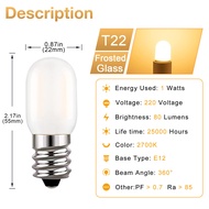 E12 E14 Frosted Glass LED Edison Bulb 1W T22 Mini Fridge LED Filament Bulb Vintage Salt Lamp Dimmabl