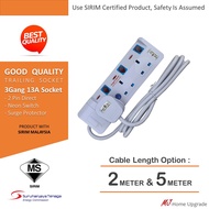 *GOOD QUALITY* 3 Gang Trailing Socket With SIRIM 2 or 5 Meter Cable Length