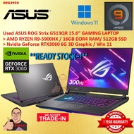 #RG392 USED ASUS ROG Gaming Laptop G513QM AMD R9 RYZEN 9-5900HX 16GBD4 512GB SSD NVIDIA RTX3060 RTX 
