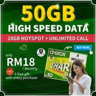 Onexox Simcard Xox Sim Card Prepaid 50GB Internet Data Unlimited Call ONE-X 18 Plan 5G 4G Simkad