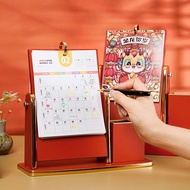 2024 Wooden Desk Calendar with Mirror Pen Holder Calendar Rotate Notes Calendar Corporate Advertising Gifts Desk Calendar