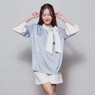 Friday Attire เสื้อคอโบว์จับจีบแขนผ่า (FT-068)