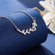 Fashion 925 Sterling Silver Necklace Diamond-Studded Leaves Branches Leaves Classy Clavicle Chain Un
